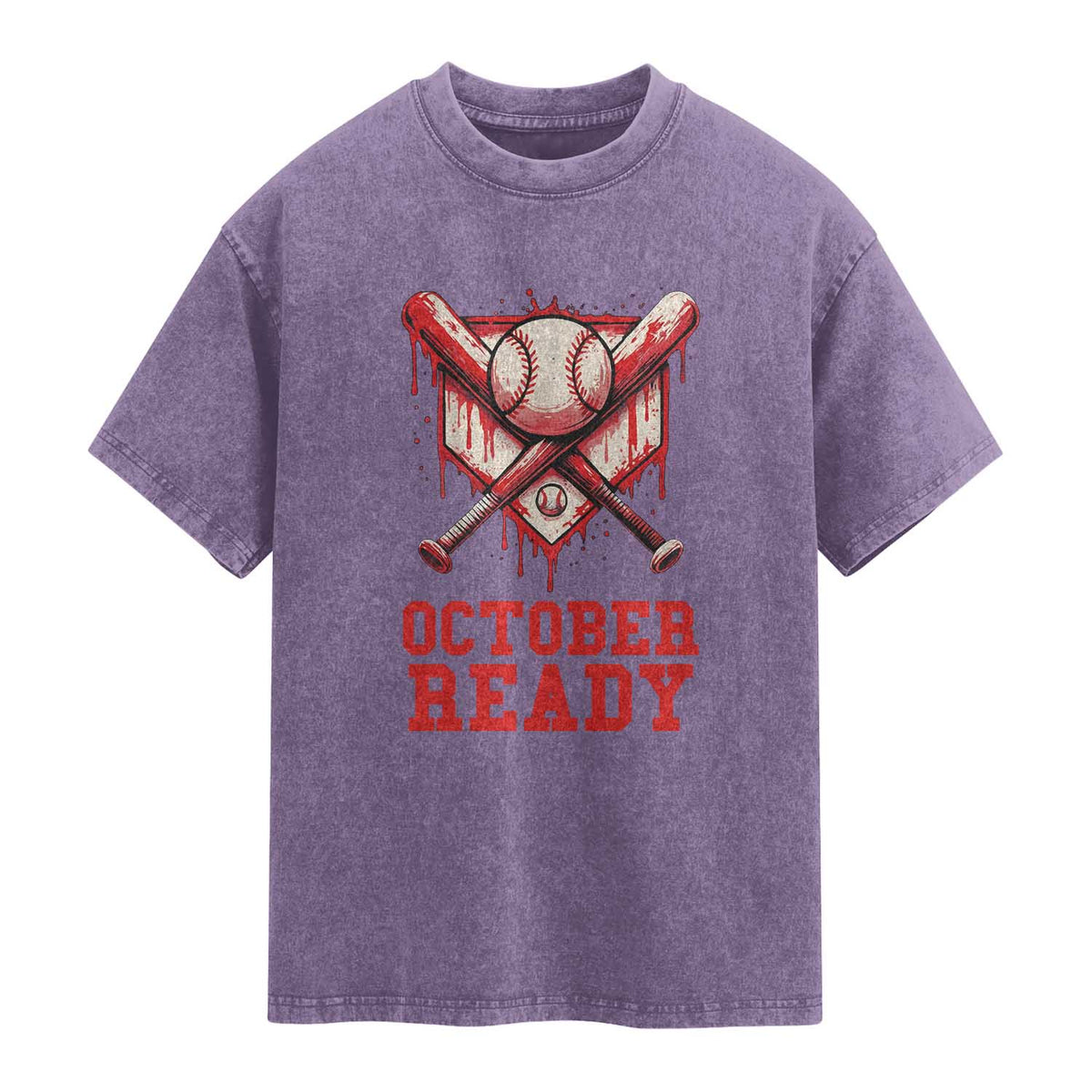 October Ready Washed Cotton T-Shirt Philadelphia Playoff Baseball Drip Graffiti TS10 Purple Print Your Wear