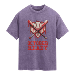 October Ready Washed Cotton T-Shirt Philadelphia Playoff Baseball Drip Graffiti TS10 Purple Print Your Wear
