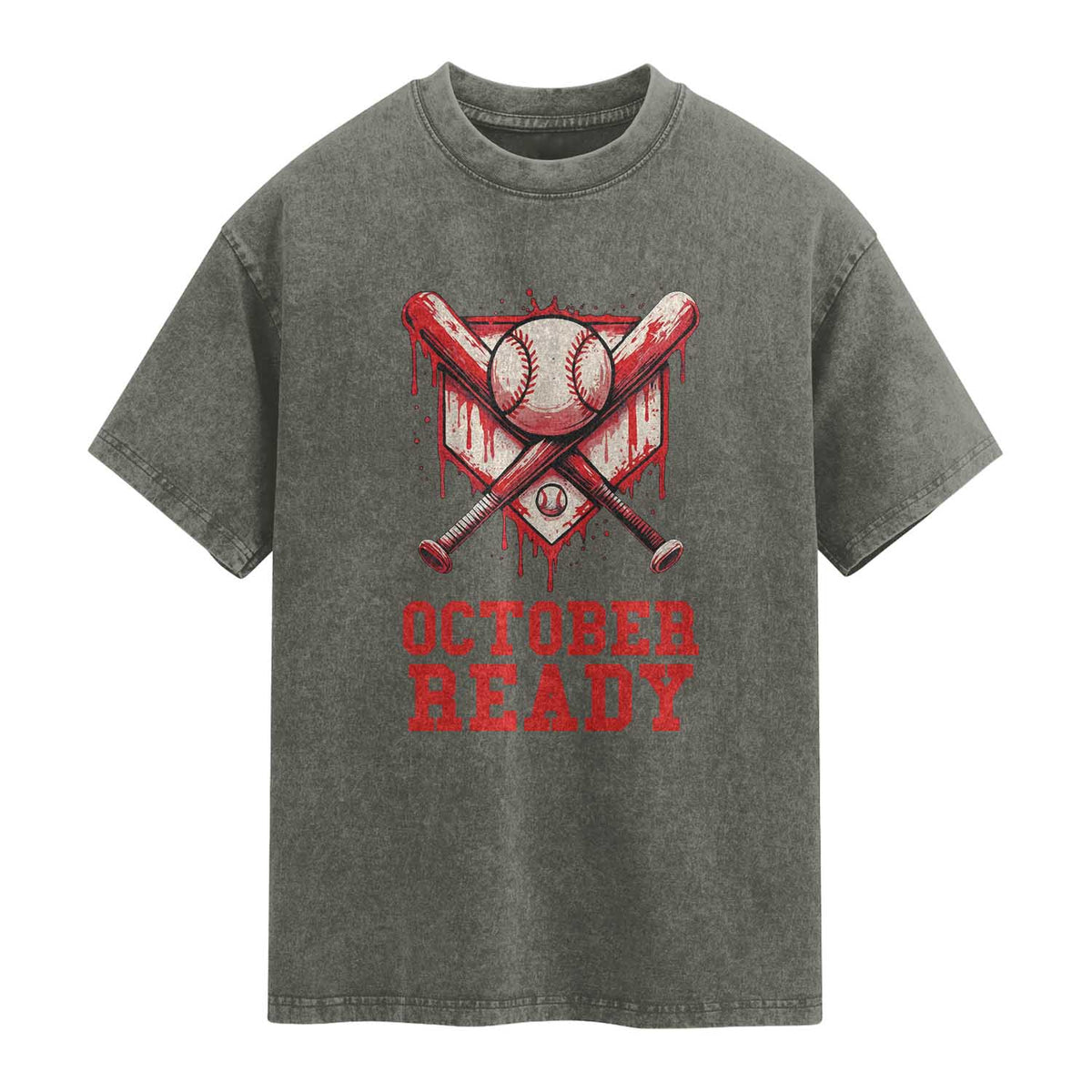 October Ready Washed Cotton T-Shirt Philadelphia Playoff Baseball Drip Graffiti TS10 Olive Green Print Your Wear