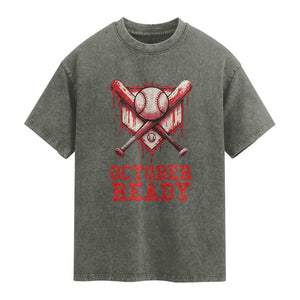October Ready Washed Cotton T-Shirt Philadelphia Playoff Baseball Drip Graffiti TS10 Olive Green Print Your Wear