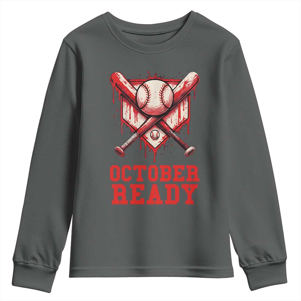 October Ready Youth Sweatshirt Philadelphia Playoff Baseball Drip Graffiti TS10 Dark Heather Print Your Wear