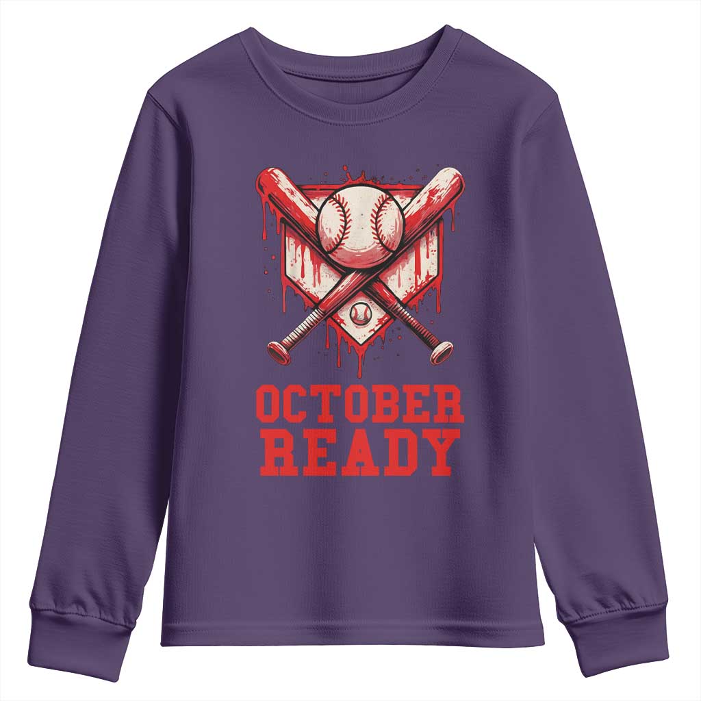 October Ready Youth Sweatshirt Philadelphia Playoff Baseball Drip Graffiti TS10 Purple Print Your Wear