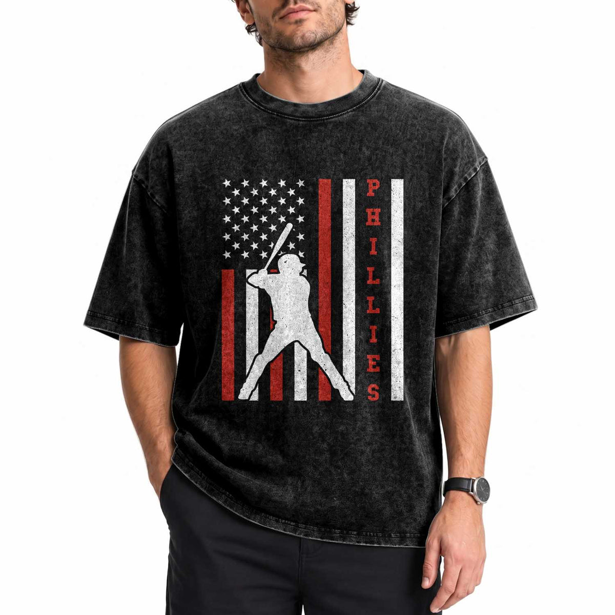 Philly Baseball Washed Cotton T-Shirt Cool Distressed Philadelphia Red October US Flag TS10 Print Your Wear