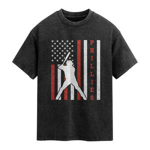 Philly Baseball Washed Cotton T-Shirt Cool Distressed Philadelphia Red October US Flag TS10 Black Print Your Wear