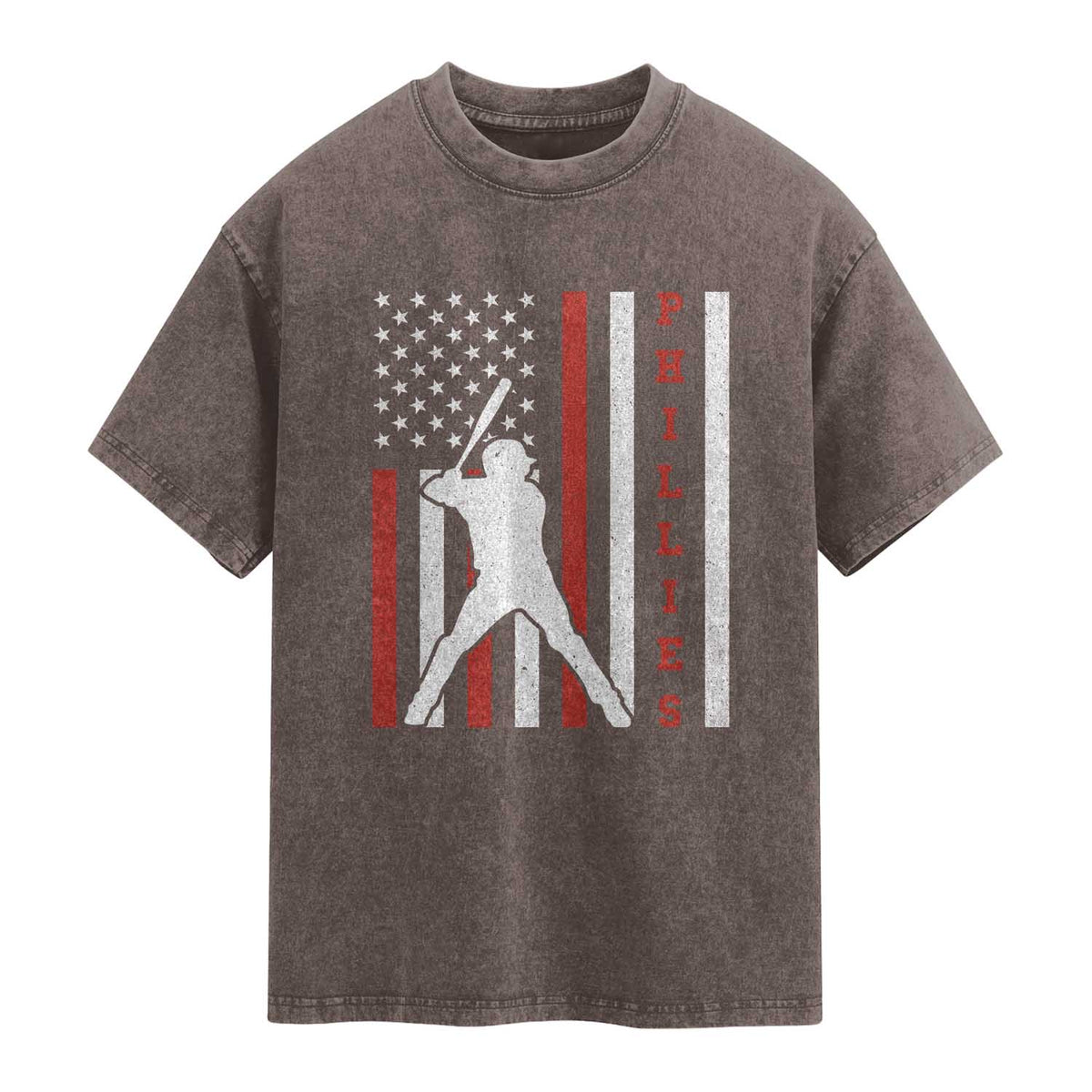 Philly Baseball Washed Cotton T-Shirt Cool Distressed Philadelphia Red October US Flag TS10 Brown Print Your Wear