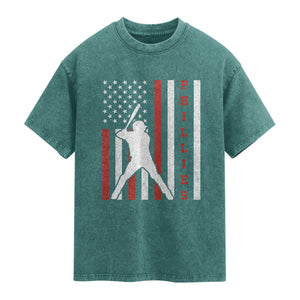 Philly Baseball Washed Cotton T-Shirt Cool Distressed Philadelphia Red October US Flag TS10 Teal Green Print Your Wear
