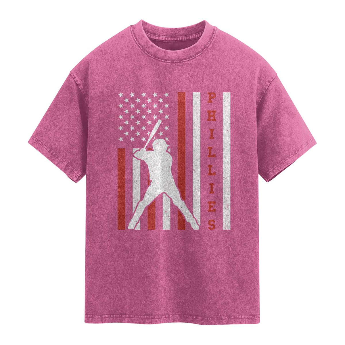 Philly Baseball Washed Cotton T-Shirt Cool Distressed Philadelphia Red October US Flag TS10 Magenta Print Your Wear