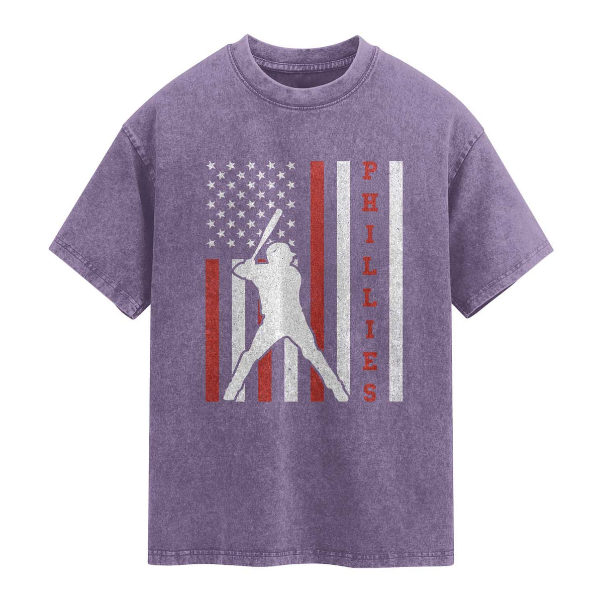 Philly Baseball Washed Cotton T-Shirt Cool Distressed Philadelphia Red October US Flag TS10 Purple Print Your Wear