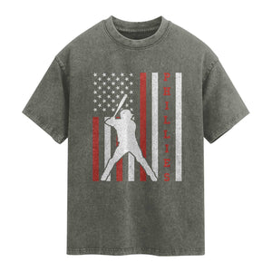 Philly Baseball Washed Cotton T-Shirt Cool Distressed Philadelphia Red October US Flag TS10 Olive Green Print Your Wear