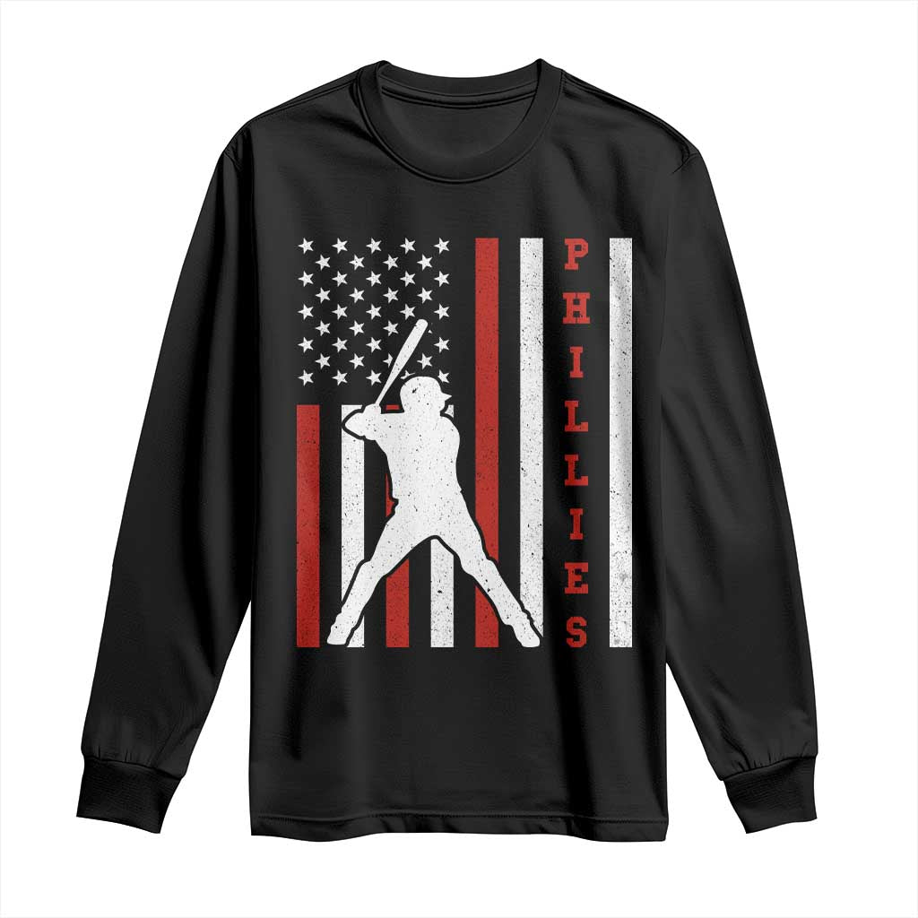 Philly Baseball Long Sleeve Shirt Cool Distressed Philadelphia Red October US Flag TS10 Black Print Your Wear