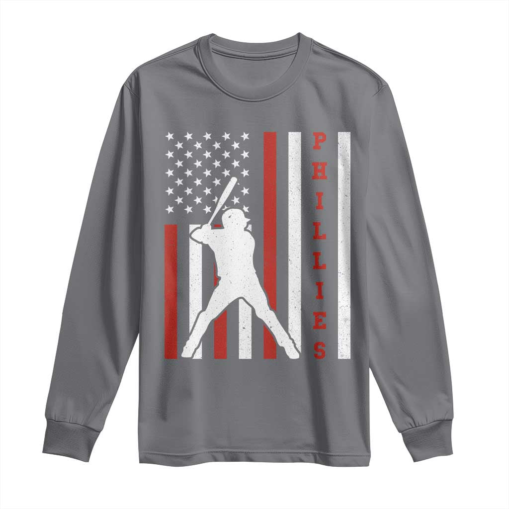 Philly Baseball Long Sleeve Shirt Cool Distressed Philadelphia Red October US Flag TS10 Charcoal Print Your Wear