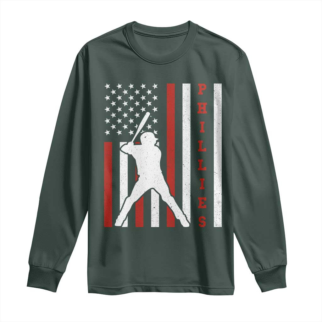 Philly Baseball Long Sleeve Shirt Cool Distressed Philadelphia Red October US Flag TS10 Dark Forest Green Print Your Wear