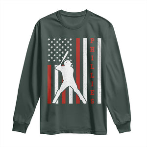 Philly Baseball Long Sleeve Shirt Cool Distressed Philadelphia Red October US Flag TS10 Dark Forest Green Print Your Wear