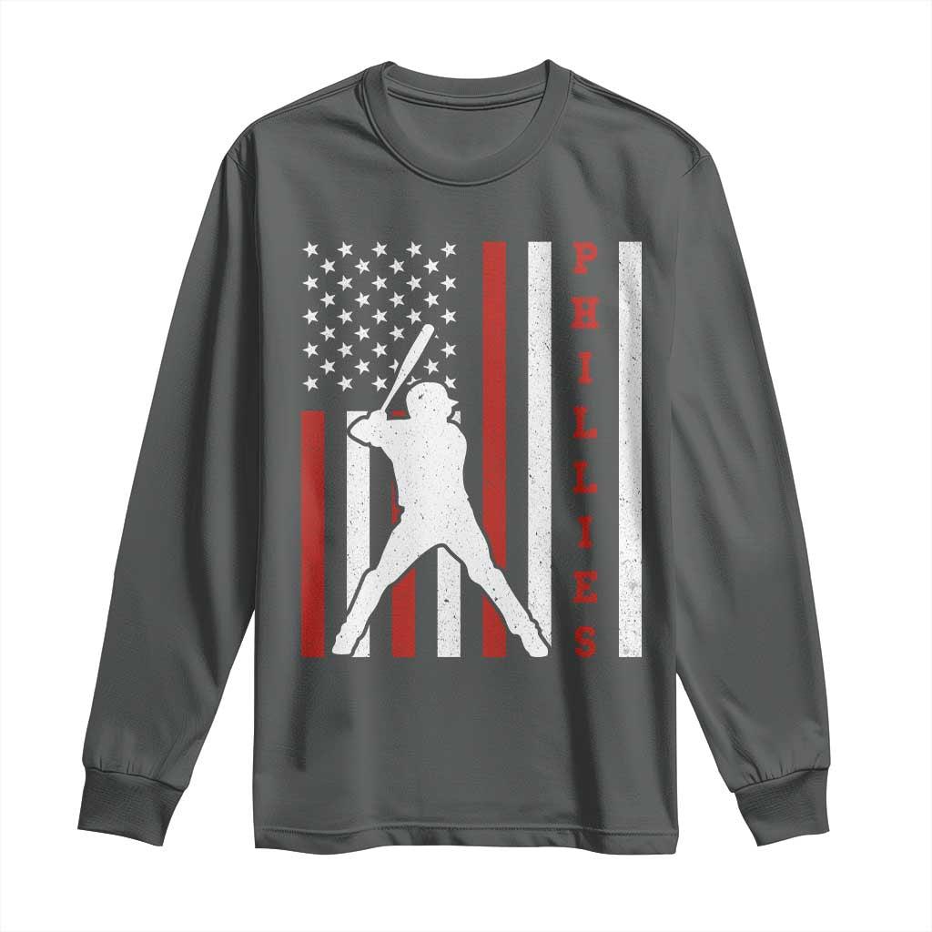 Philly Baseball Long Sleeve Shirt Cool Distressed Philadelphia Red October US Flag TS10 Dark Heather Print Your Wear