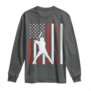 Philly Baseball Long Sleeve Shirt Cool Distressed Philadelphia Red October US Flag TS10 Dark Heather Print Your Wear