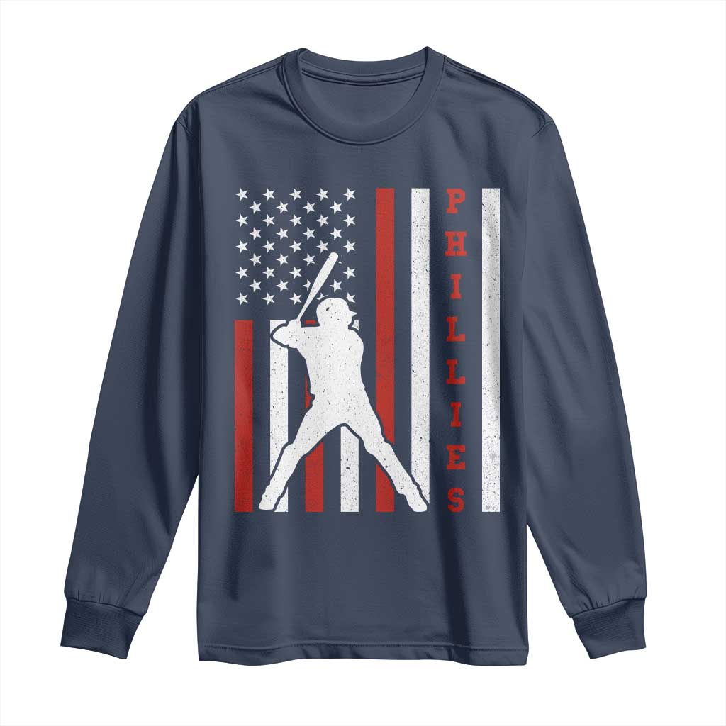 Philly Baseball Long Sleeve Shirt Cool Distressed Philadelphia Red October US Flag TS10 Navy Print Your Wear