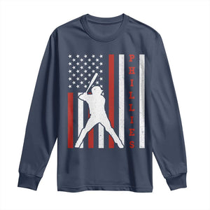 Philly Baseball Long Sleeve Shirt Cool Distressed Philadelphia Red October US Flag TS10 Navy Print Your Wear