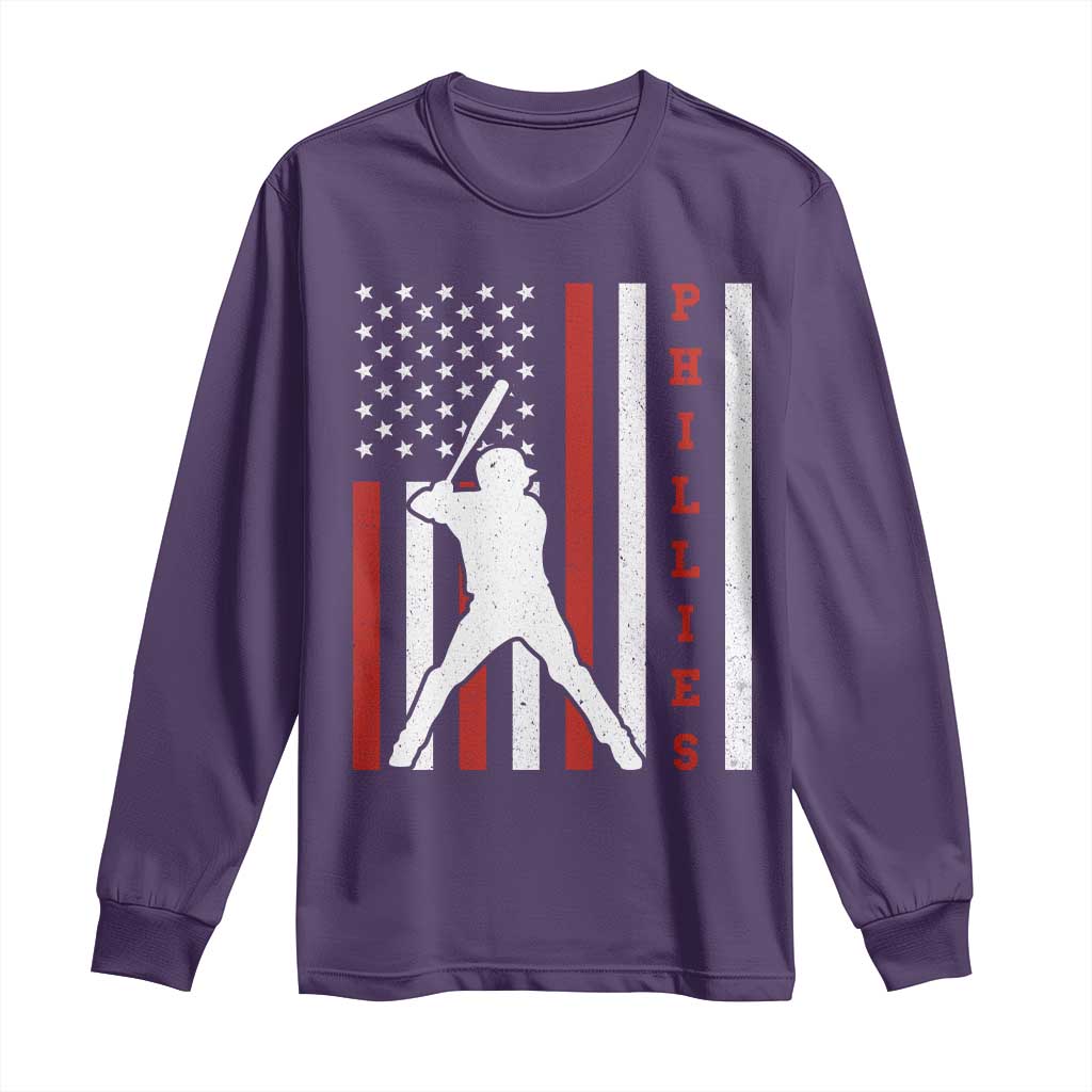 Philly Baseball Long Sleeve Shirt Cool Distressed Philadelphia Red October US Flag TS10 Purple Print Your Wear