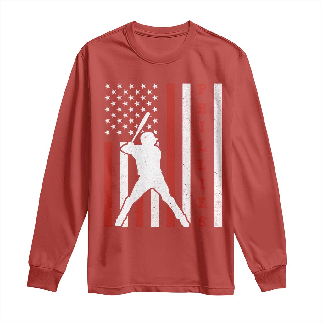 Philly Baseball Long Sleeve Shirt Cool Distressed Philadelphia Red October US Flag TS10 Red Print Your Wear