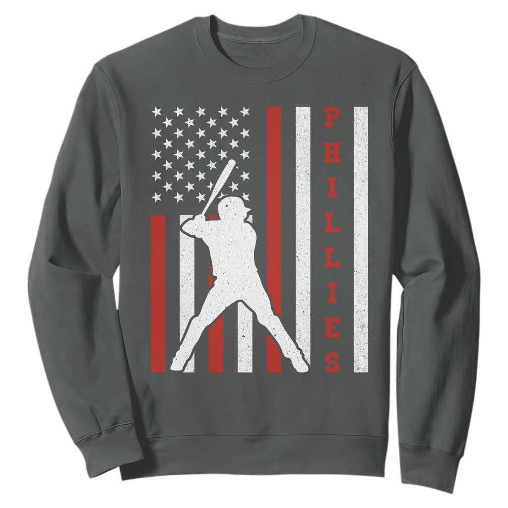 Philly Baseball Sweatshirt Cool Distressed Philadelphia Red October US Flag TS10 Dark Heather Print Your Wear