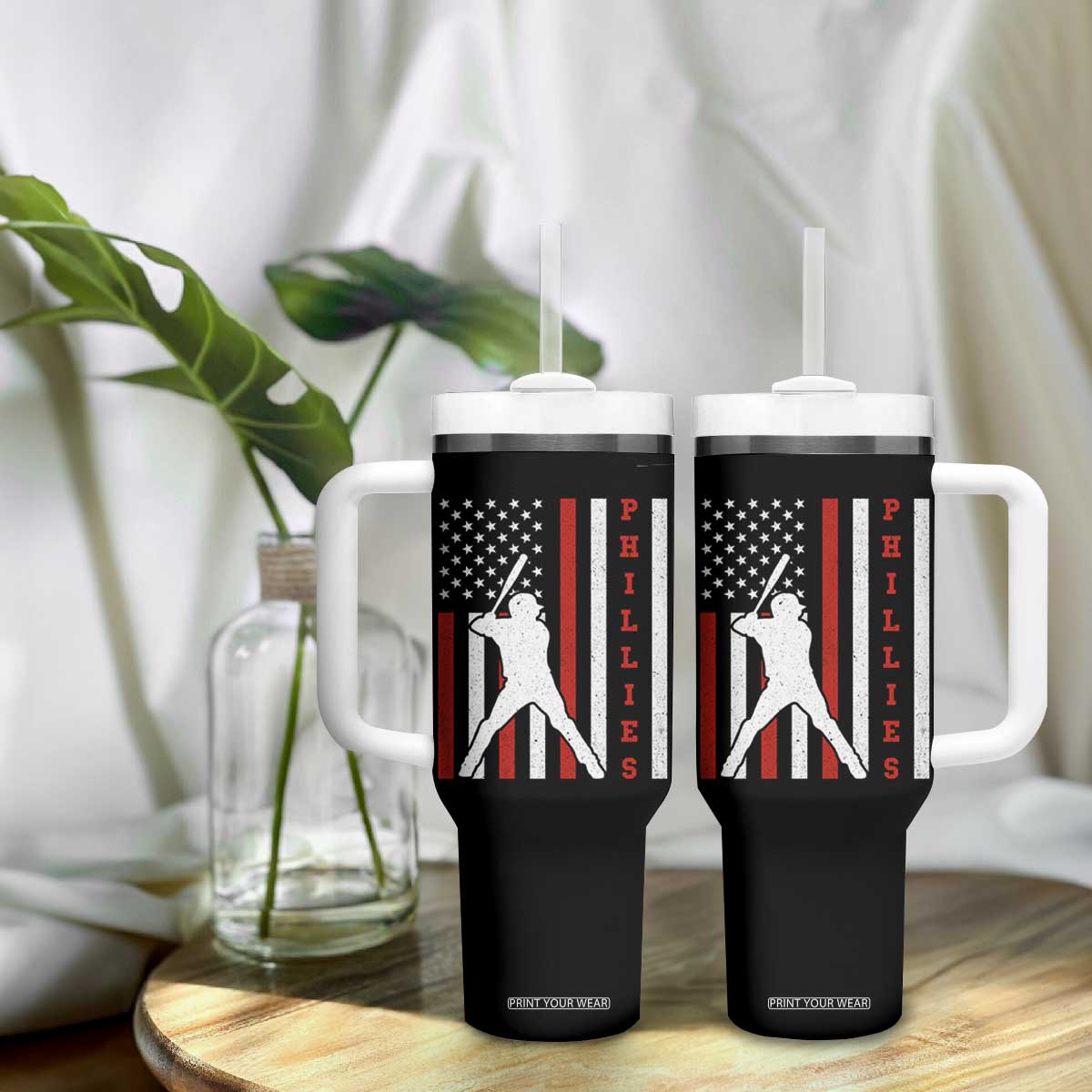Philly Baseball Tumbler With Handle Cool Distressed Philadelphia Red October US Flag TS10 Print Your Wear