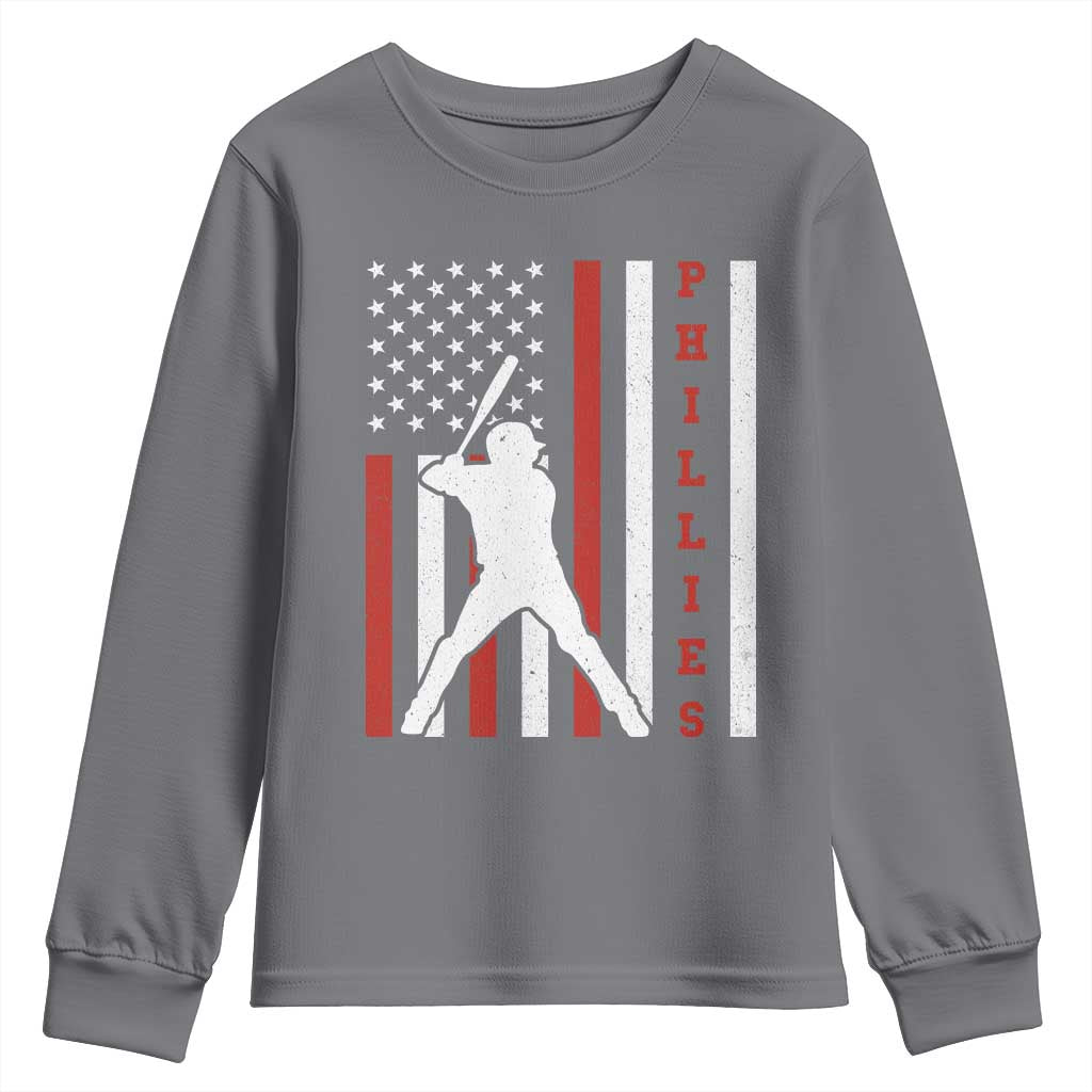 Philly Baseball Youth Sweatshirt Cool Distressed Philadelphia Red October US Flag TS10 Charcoal Print Your Wear