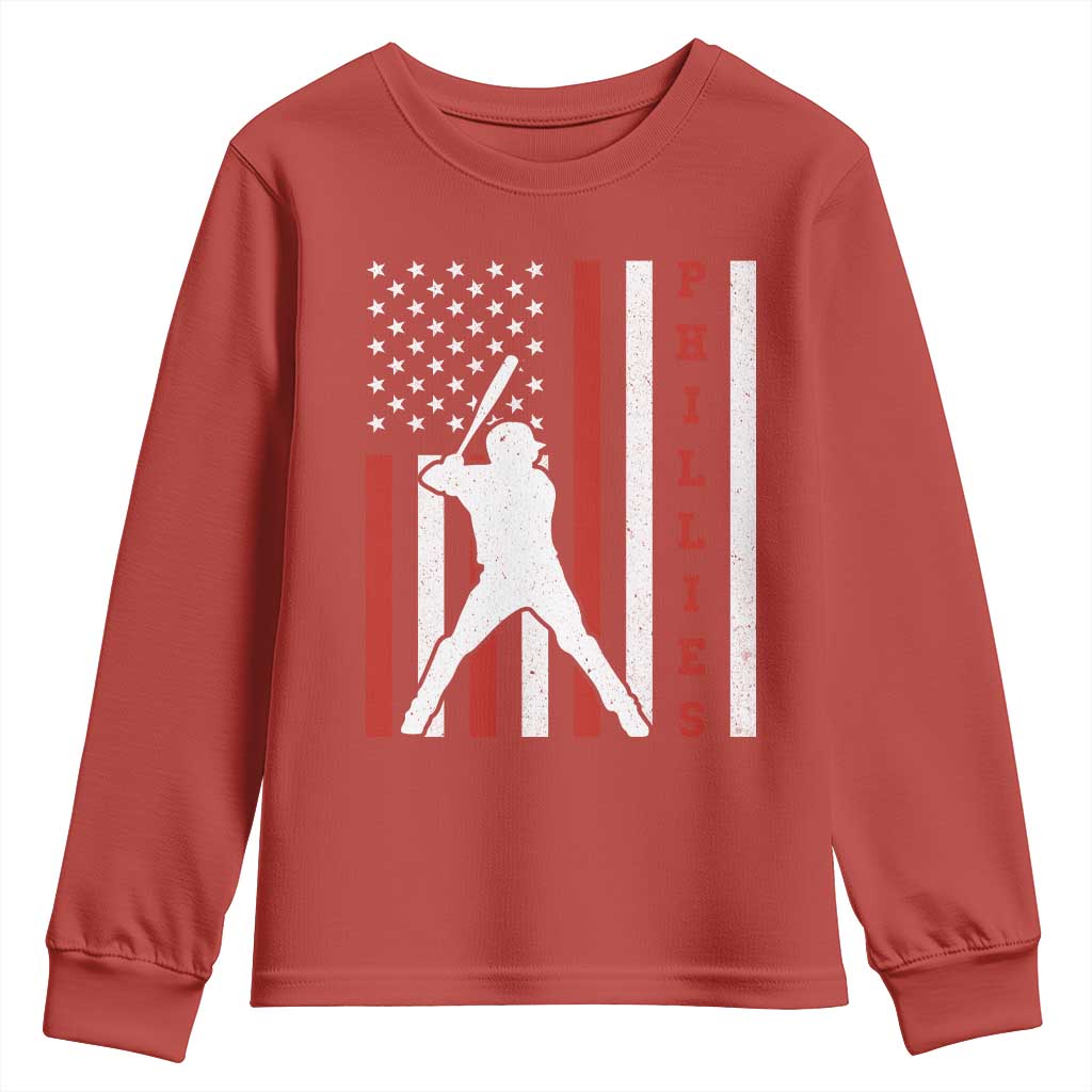 Philly Baseball Youth Sweatshirt Cool Distressed Philadelphia Red October US Flag TS10 Red Print Your Wear