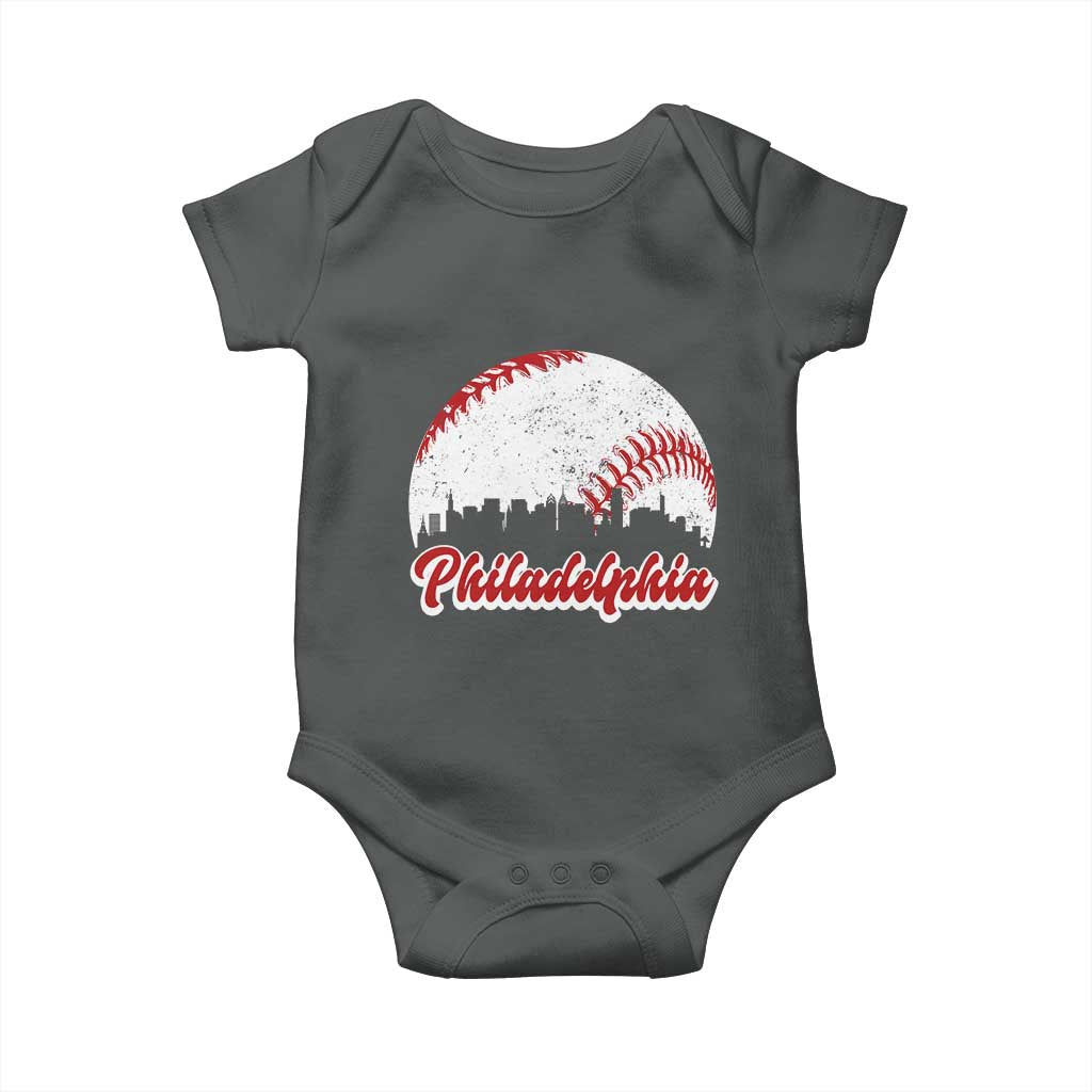 Philadelphia Baseball Baby Onesie Vintage Skyline City TS10 Dark Heather Print Your Wear