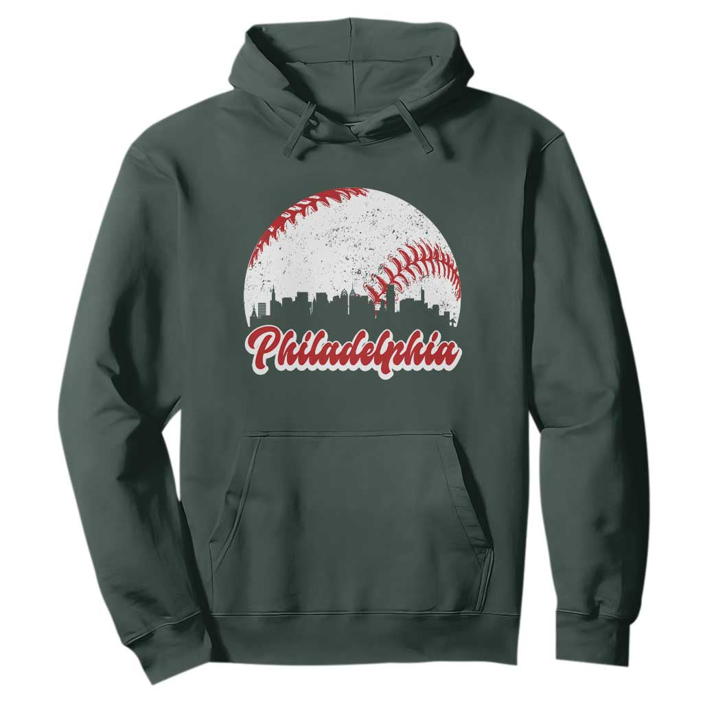 Philadelphia Baseball Hoodie Vintage Skyline City TS10 Dark Forest Green Print Your Wear