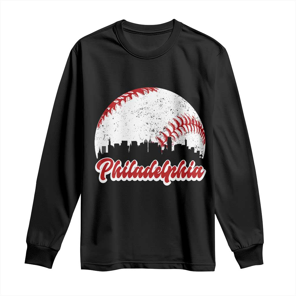 Philadelphia Baseball Long Sleeve Shirt Vintage Skyline City TS10 Black Print Your Wear