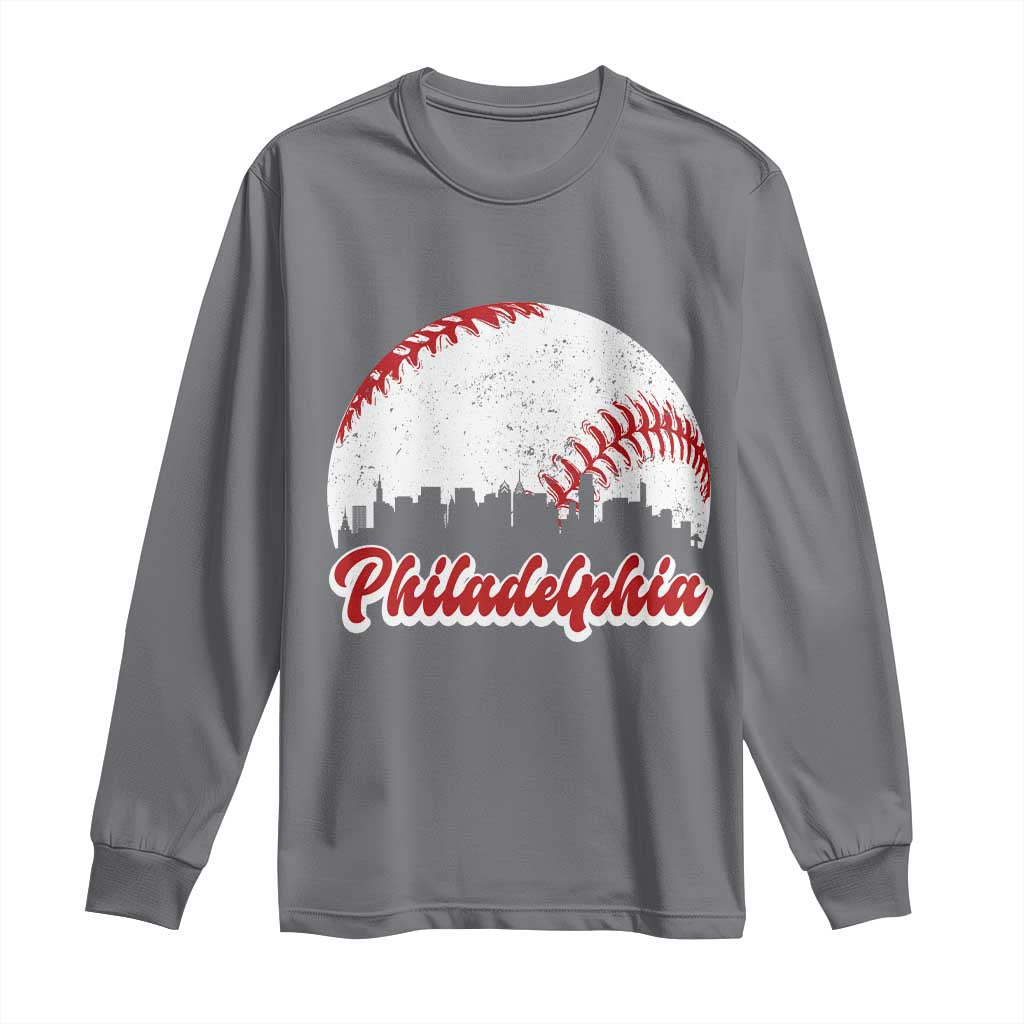 Philadelphia Baseball Long Sleeve Shirt Vintage Skyline City TS10 Charcoal Print Your Wear