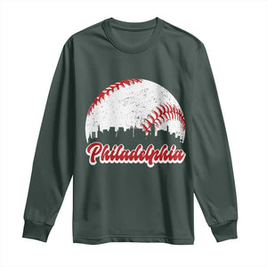 Philadelphia Baseball Long Sleeve Shirt Vintage Skyline City TS10 Dark Forest Green Print Your Wear