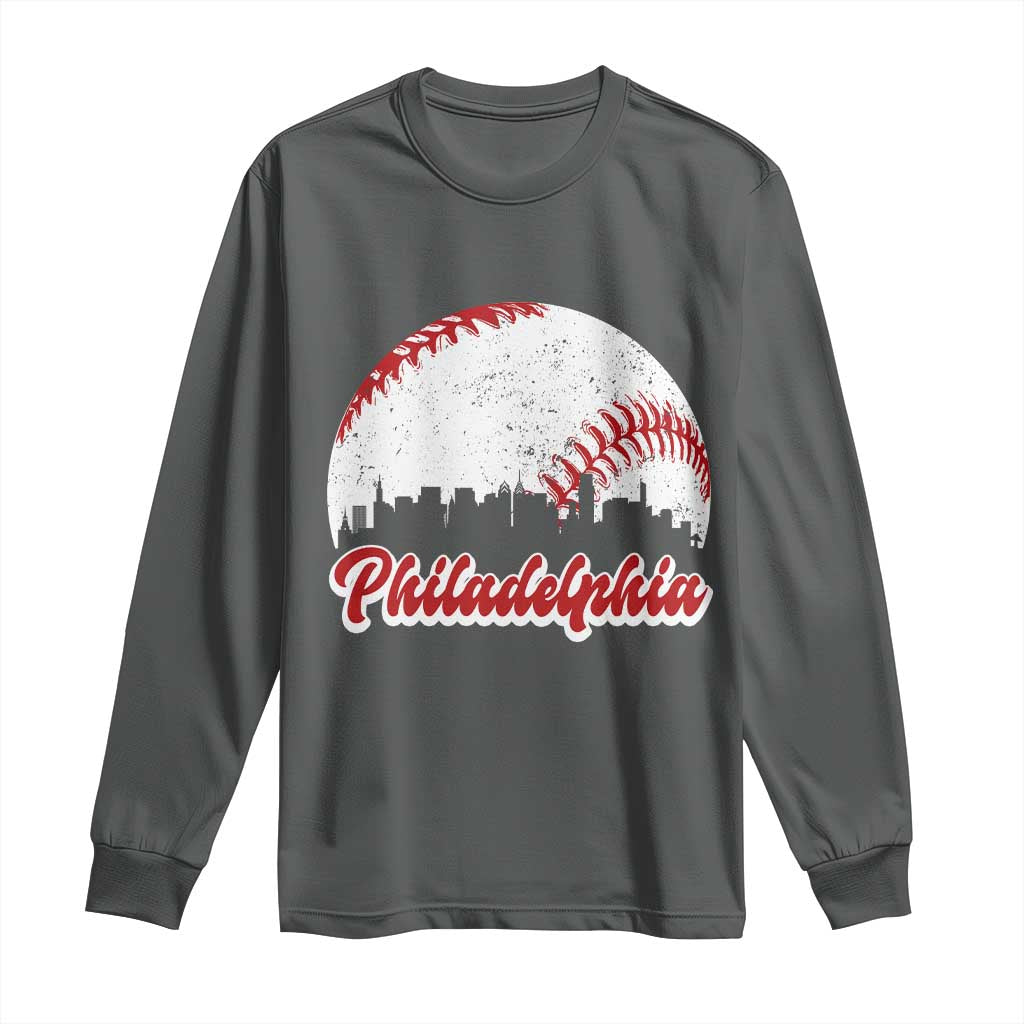 Philadelphia Baseball Long Sleeve Shirt Vintage Skyline City TS10 Dark Heather Print Your Wear