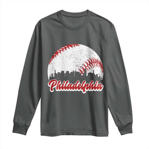 Philadelphia Baseball Long Sleeve Shirt Vintage Skyline City TS10 Dark Heather Print Your Wear