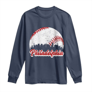 Philadelphia Baseball Long Sleeve Shirt Vintage Skyline City TS10 Navy Print Your Wear
