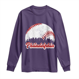 Philadelphia Baseball Long Sleeve Shirt Vintage Skyline City TS10 Purple Print Your Wear