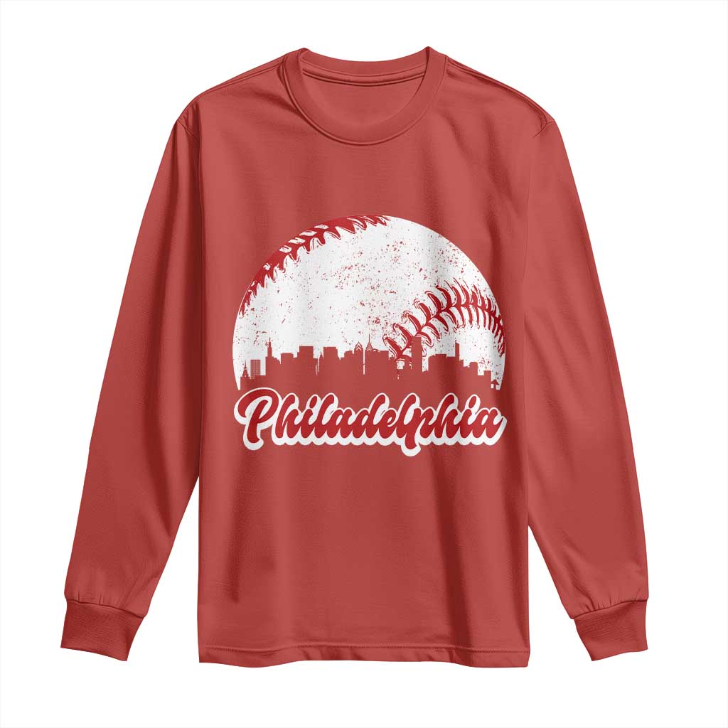 Philadelphia Baseball Long Sleeve Shirt Vintage Skyline City TS10 Red Print Your Wear