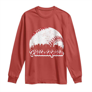 Philadelphia Baseball Long Sleeve Shirt Vintage Skyline City TS10 Red Print Your Wear