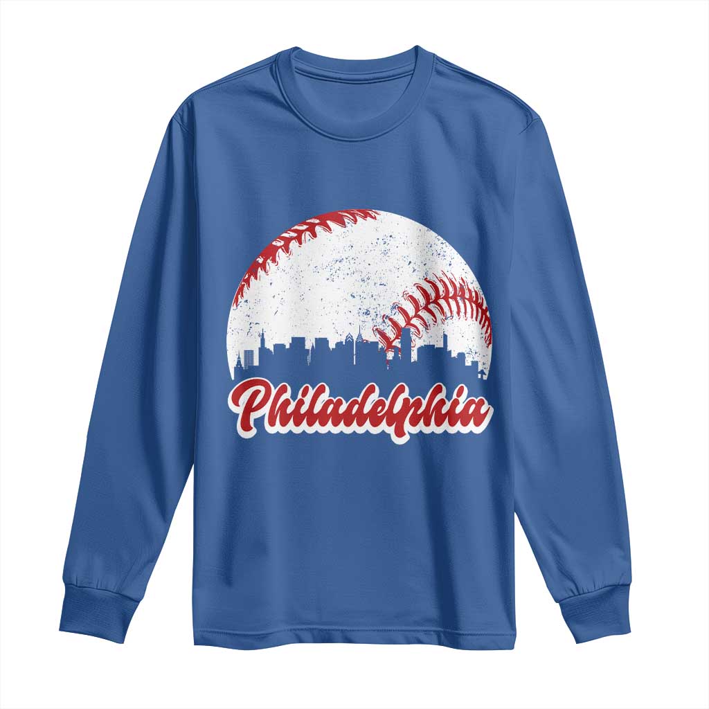 Philadelphia Baseball Long Sleeve Shirt Vintage Skyline City TS10 Royal Blue Print Your Wear