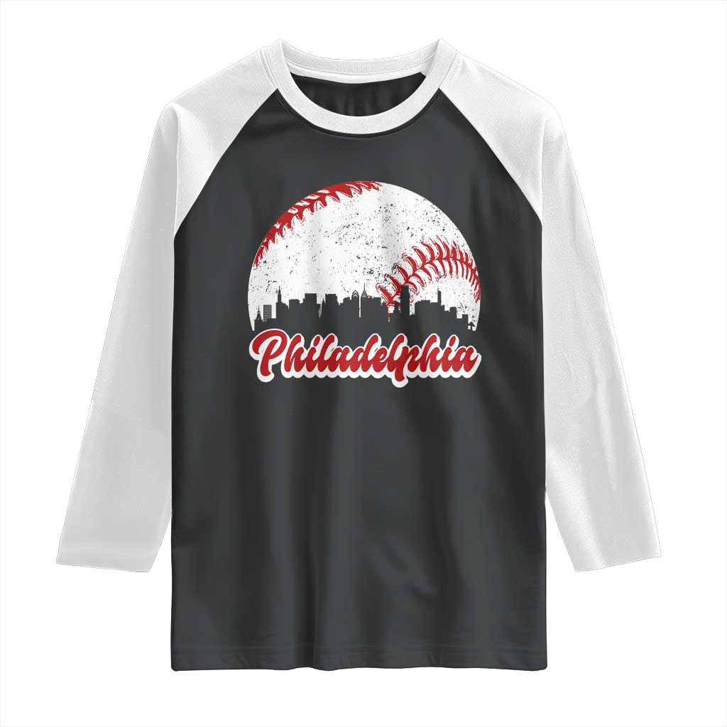 Philadelphia Baseball Raglan Shirt Vintage Skyline City TS10 Black White Print Your Wear