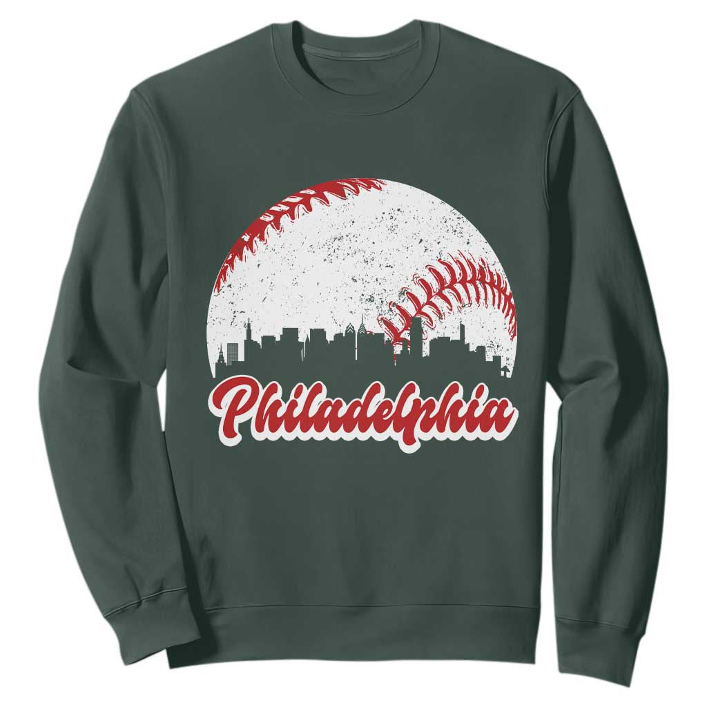 Philadelphia Baseball Sweatshirt Vintage Skyline City TS10 Dark Forest Green Print Your Wear