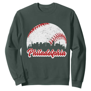 Philadelphia Baseball Sweatshirt Vintage Skyline City TS10 Dark Forest Green Print Your Wear