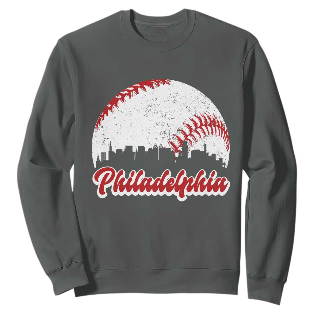 Philadelphia Baseball Sweatshirt Vintage Skyline City TS10 Dark Heather Print Your Wear