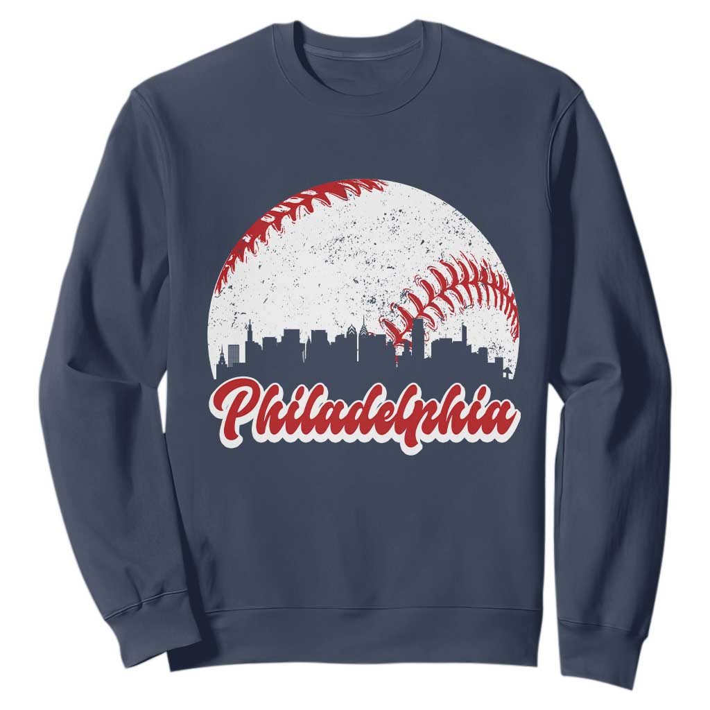 Philadelphia Baseball Sweatshirt Vintage Skyline City TS10 Navy Print Your Wear