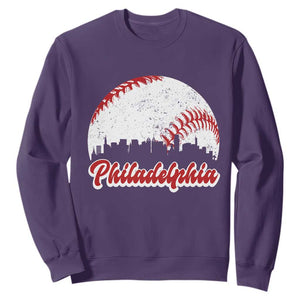Philadelphia Baseball Sweatshirt Vintage Skyline City TS10 Purple Print Your Wear