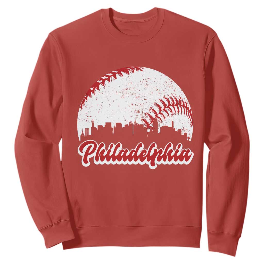 Philadelphia Baseball Sweatshirt Vintage Skyline City TS10 Red Print Your Wear