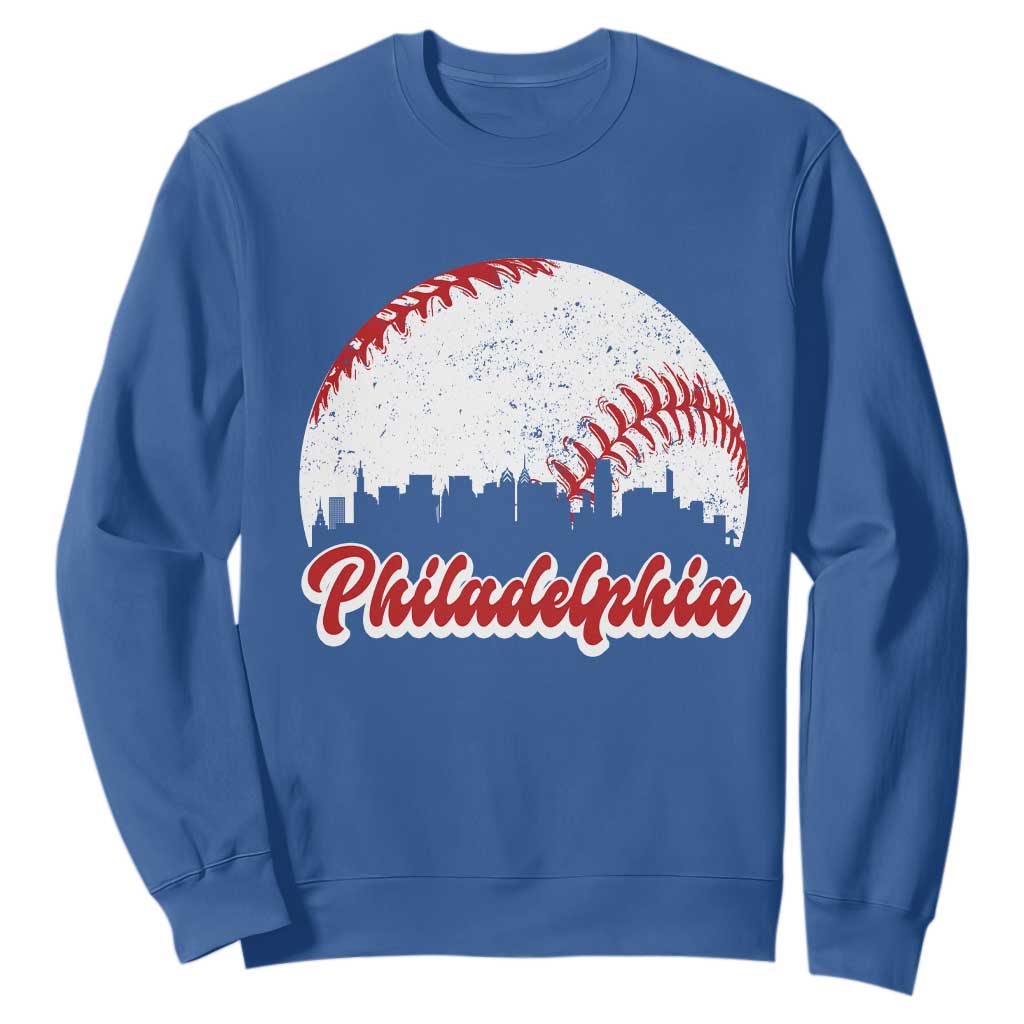 Philadelphia Baseball Sweatshirt Vintage Skyline City TS10 Royal Blue Print Your Wear