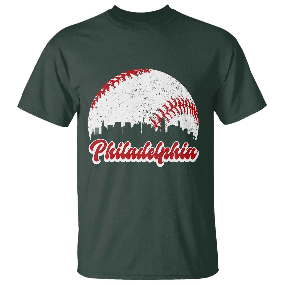 Philadelphia Baseball T Shirt Vintage Skyline City TS10 Dark Forest Green Print Your Wear