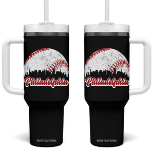 Philadelphia Baseball Tumbler With Handle Vintage Skyline City TS10 One Size: 40 oz Black Print Your Wear