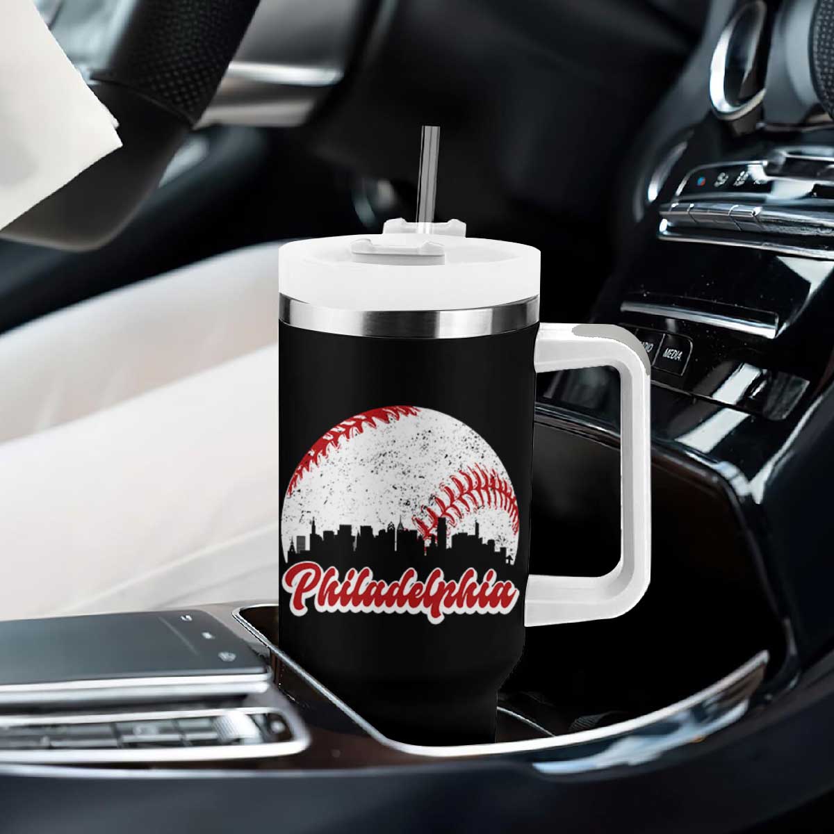 Philadelphia Baseball Tumbler With Handle Vintage Skyline City TS10 Print Your Wear